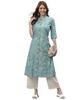 Stylum Women's Floral Print Rayon A-Line Kurta (FIONAAQUA42_Aqua, XL)