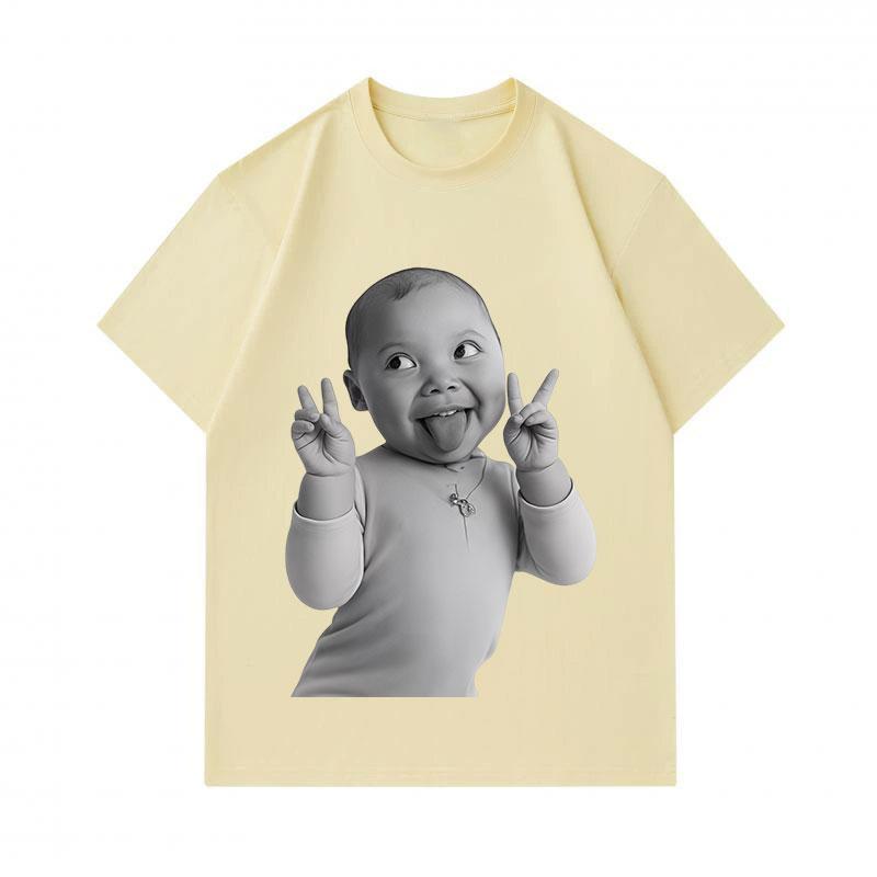 Herren 100% Baumwolle Kurzarm O-Ausschnitt T-Shirt, Lustiges lächelndes Baby Zunge rausstreckende Geste Aufdruck Lässig Weich Atmungsaktiv Sommer Streetwear Grafik T-Shirt f