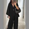 2026 Cross-border Women's Fashion Casual Suit V-Neck One Button Loose Long Sleeve Top High Waist Pants Two-piece Set