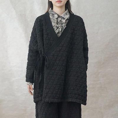 Johnature Women Linen Patchwork Thick Coats Vintage Long Sleeve Belt Coat Spring Loose Solid Color Clothes