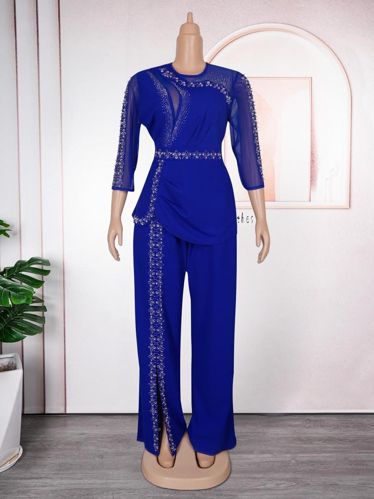 Afrykański Zestaw Top z Długim Rękawem i Spodnie Muzułmańskie Plus Size dla Kobiet