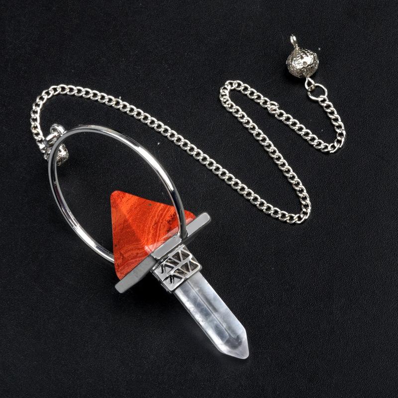Pyramid Healing Crystal Point Pendulum with 7 Chakra Stone Beads Chain for Dowsing Divination Reiki Meditation