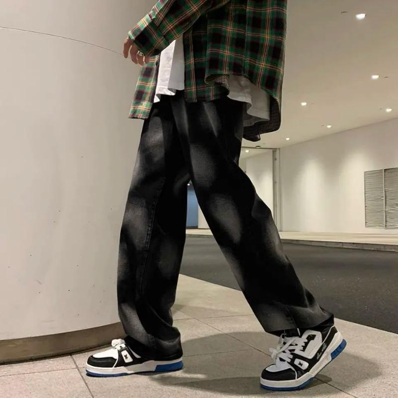 Spring Autumn Tie Dye Wide Leg Jeans Young Style Loose Denim Pants Men's Clothing High Street Straight Fashionable Trousers New