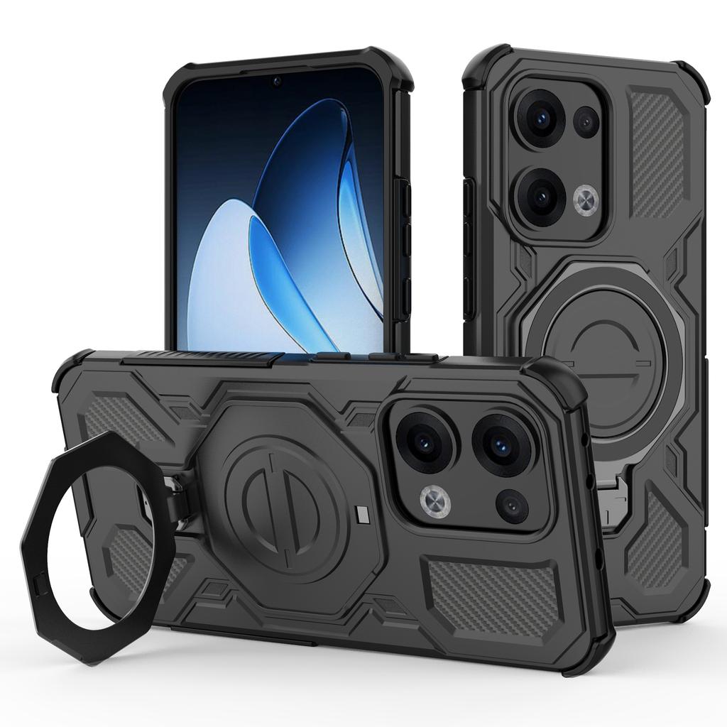 For Oppo Reno13 5G (Global) Magnetic Case Rotating Metal Kickstand PC + TPU Phone Back Cover