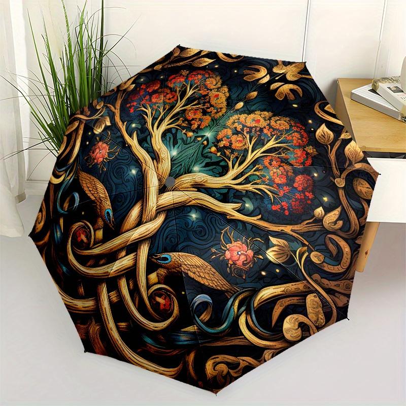 

Tree of Life Circular Wall Art: Nature s Elegance in Every Detail Umbrella, Cute Umbrella with Cute Design, Portable 3-Fold Compact Umbrella for Men &