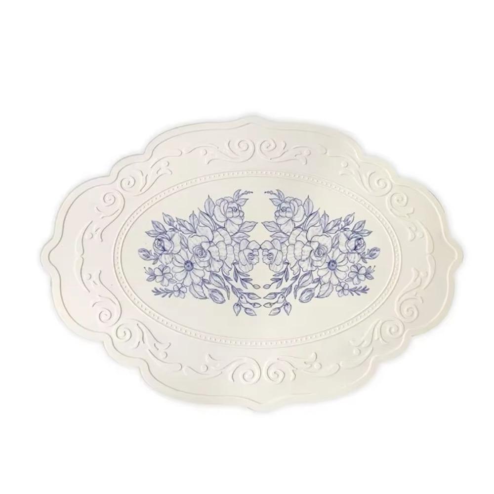 

3D Carved Heat Resistant Pad Floral Pattern Oval Floral Placemat Retro Tableware Cup Coasters