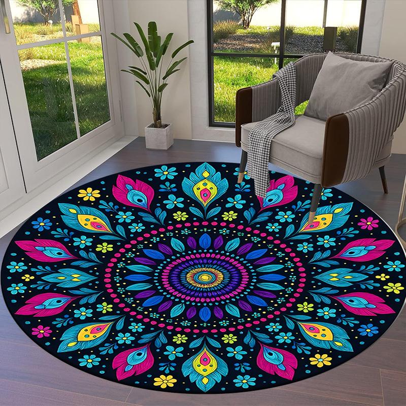 1pc Office Carpet Chair Mats Colorful Floral Mandala Pattern Perfect for Decorating Office Chairs, Living Rooms, Or Bedrooms