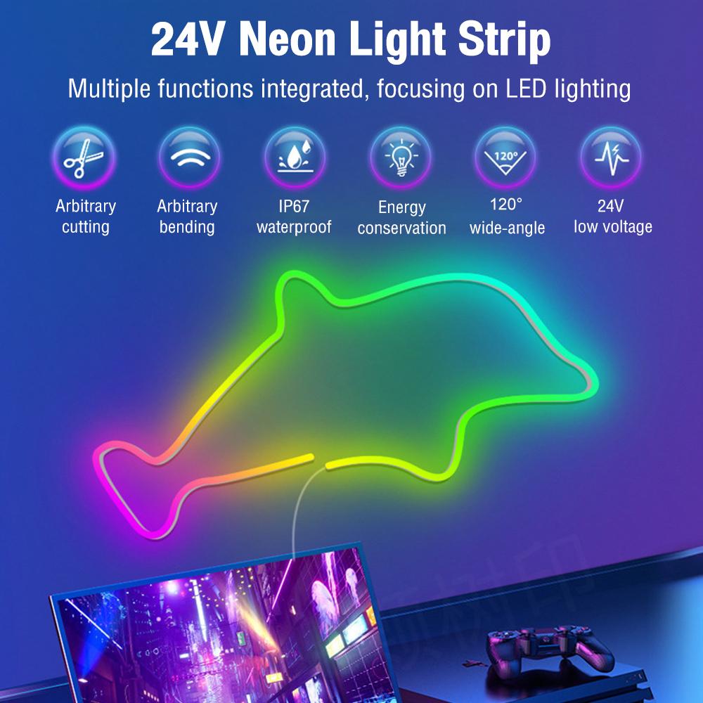 24 В RGB Neon 5M светодиодная лента Tuya App Control Dimmable DIY водонепроницаемая гибкая лента неоновые огни для украшения комнаты
