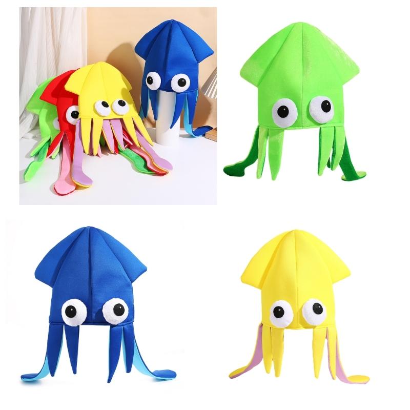 Sombrero de Calamar de Dibujos Animados Con 4 Opciones de Color Tela Suave y Transpirable Atrezo de Disfraz para Eventos Temáticos Para Diferentes Edades