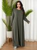 Plus Size Autumn Street Fashion Loose Knit Dress - Solid Color, Round Neck, Long Sleeve