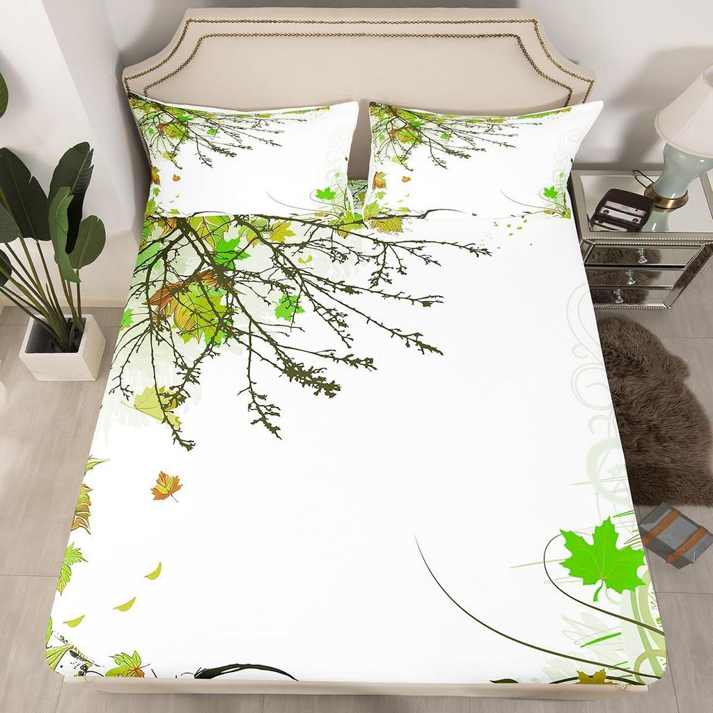 Pflanzenzweig-Muster Matratze Dreiteiliges Digitaldruck Matratzen-Bettwäscheset Erwachsene Kinder
