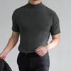 Sommer herre Slim Fit T-skjorte Trendy ensfarge pustende topper Kortermet Turtleneck Pullover Bunnskjorte