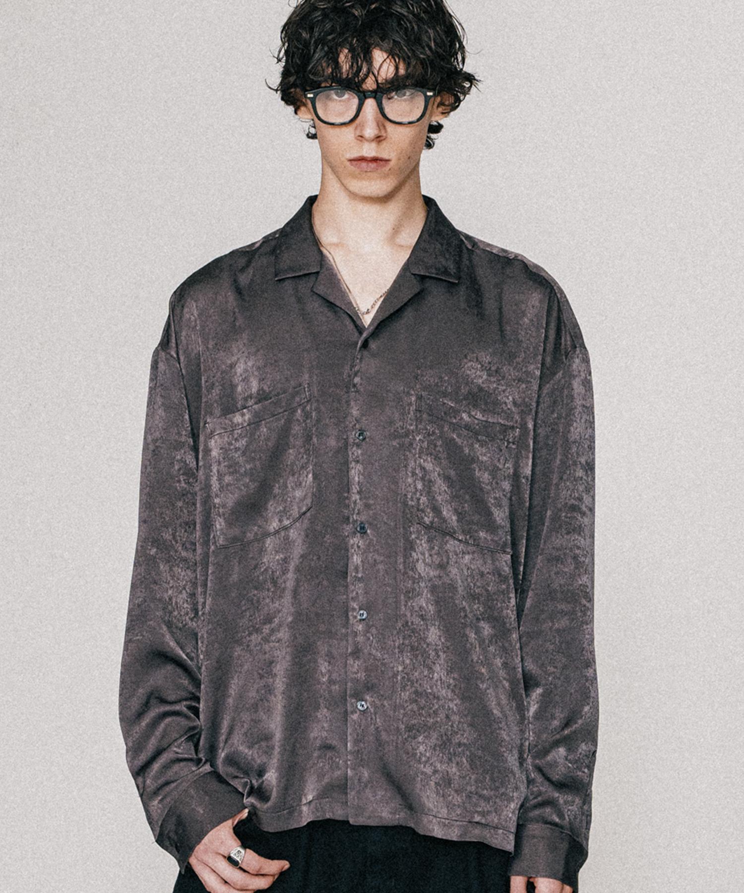 Bastic Texture Open Collar Shirt_Charcoal Charcoal/M