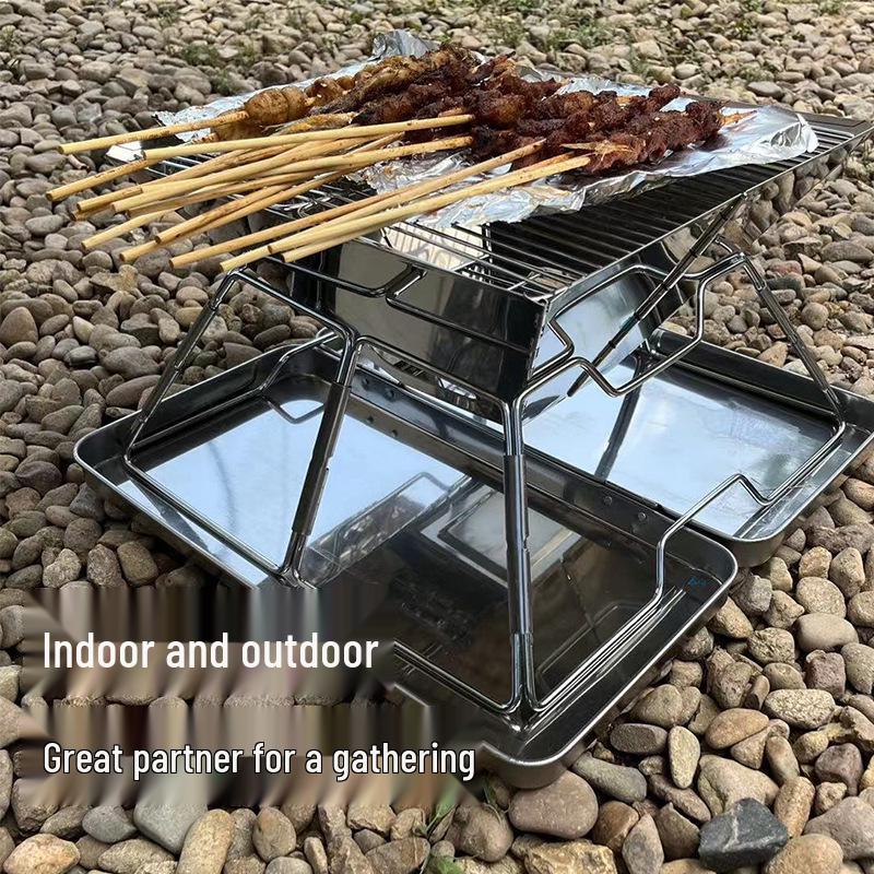 Portable Stainless Steel Folding BBQ Grill and Wood Stove for Outdoor Camping
