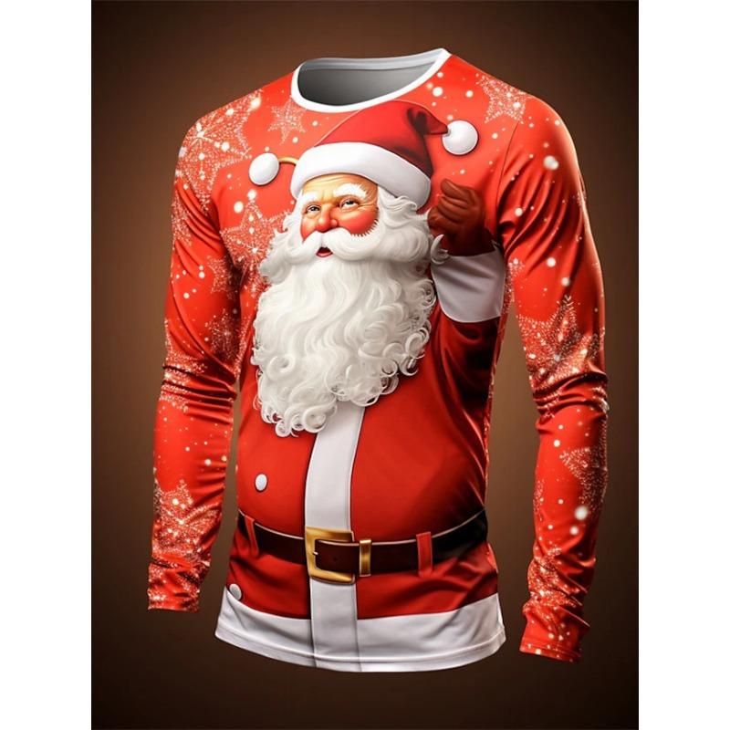 

Рождественские футболки для мужчин, футболки с рисунком дерева, снежинки, хлопковые футболки с круглым вырезом, свободные топы с длинным рукавом, уличная мужская рубашка 5XL