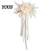 Boho Car Rearview Mirror Decor Wedding Artificial Champagne Rose, Door Handle Flower Rose with Satin Bow Ribbon Bow, Suction Cup, Bridal Floral