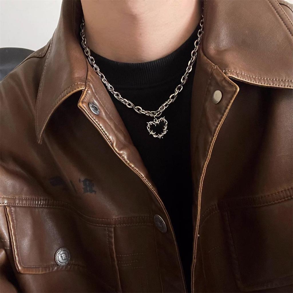 Unisex Titanium Steel Double Layer Wrap Necklace - Hip Hop, Minimalist Clavicle & Sweater Chain