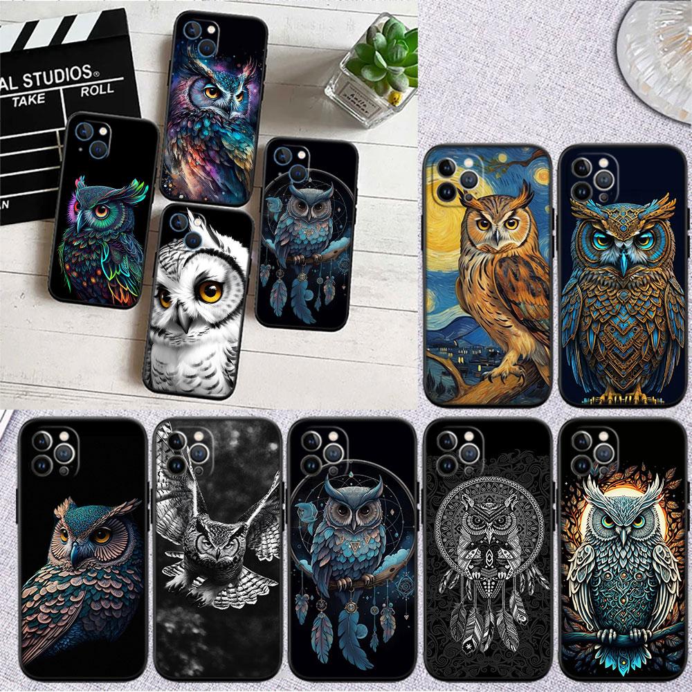 LO20 Cartoon Art Owl Soft Shell Phone Case for Redmi Note 13 14 Pro+ Plus A3 A3X 13X 13C 13R 14S 14C 14R