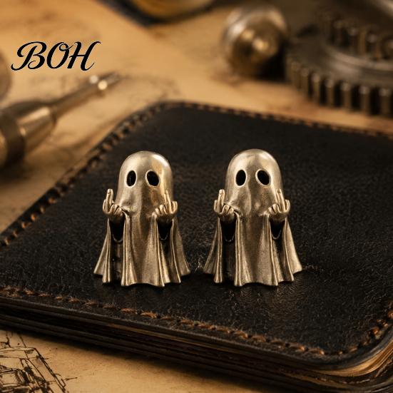 Halloween Theme Metal Figurine Ghost Brass Figurine, Funny Middle Finger Ornament for Creative Gift Friends Table Shelf Mantel Display Home