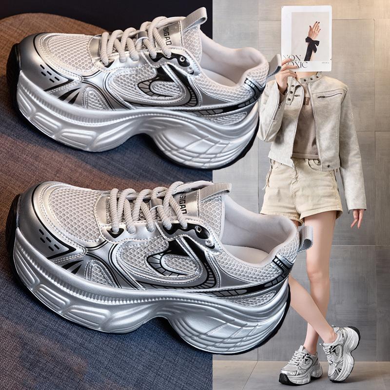 Mesh heightening women's shoes Daddy 2025 new spring and autumn thick-soled breathable popular versatile casual sports shoes high value