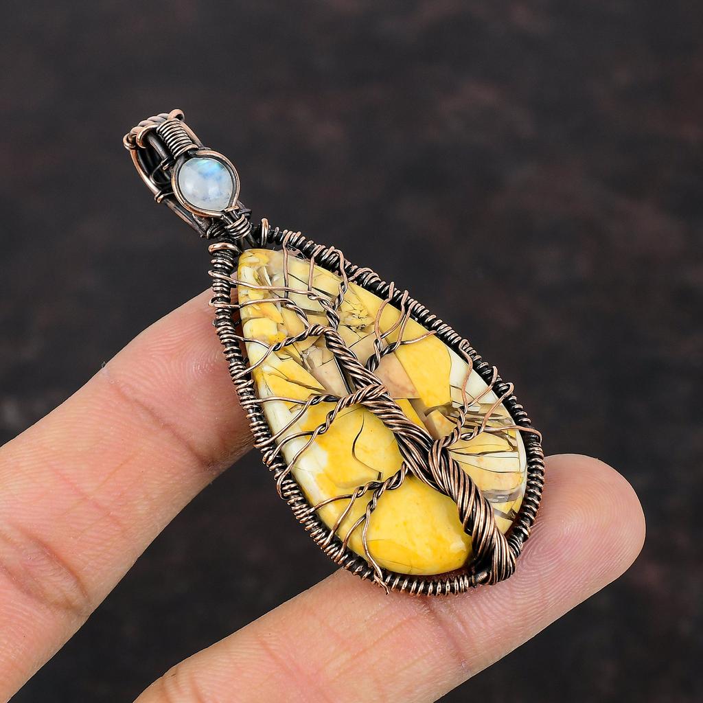 Tree Of Life Brecciated Mookaite Pendant Copper Wire Wrapped Gemstone Pendant Rainbow Moonstone Jewelry Handmade Copper Jewelry Gift For Mom