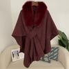 Damen Übergroßer Strickumhang mit echtem Fuchsfellkragen Ärmelloser Wollmischmantel V-Ausschnitt Große Größen Elegant Lässig Oberbekleidung