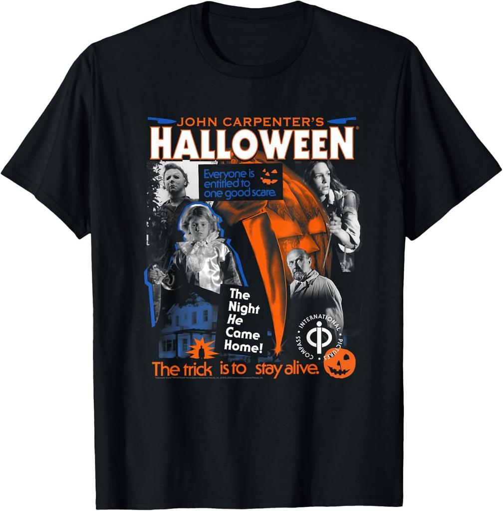 Halloween Trick is to Stay Alive Collage Retro Horror Movie T-Shirt