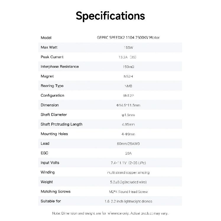 GEPRC SPEEDX2 1104 7500KV Brushless 3S Motor 13.2A for 1.6-2.2 Inch RC FPV Racing Quadcopter High Performance