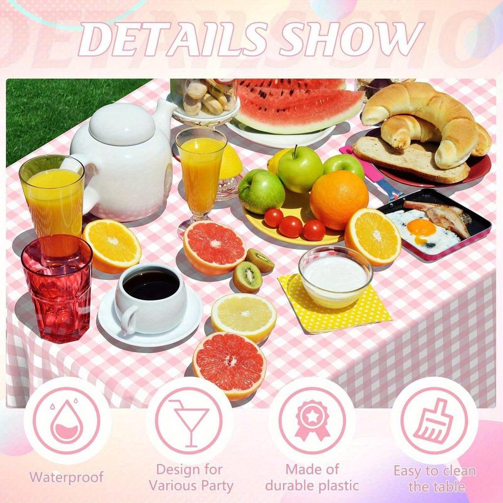 Pink And White Checkered Tablecloths Disposable Party Picnic Tablecloths Splash Proof Checkered Tablecloths For Camping Decoration Party Gifts