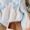 Chic Faux Mink Velvet Sweater: Soft, Sweet, and Elegant with 3D Floral Design for Women - Perfect for Spring and Autumn.
