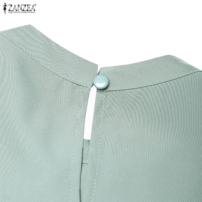 ZANZEA Damen Elegantes Spitze Patchwork Lässiges Stehkragen Ausgestelltes Langes Ärmel Lockeres Kleid