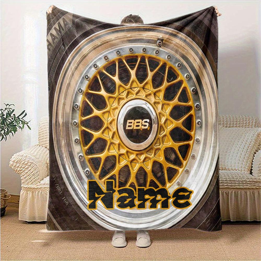 Gold Bbs Wheel Rim Blanket With Customizable Name Soft And Comfortable Shawl Blanket For All Seasons Suitable For Home Travel Camping Office