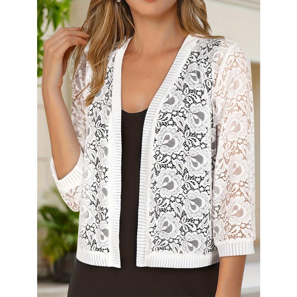 V-Ausschnitt Dreiviertelarm Modisches Damenoberteil Spitze Hochwertige Strickjacke