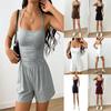 Women's Solid Color Sleeveless High Waist Jumpsuit with Spaghetti Straps and Bandeau Top