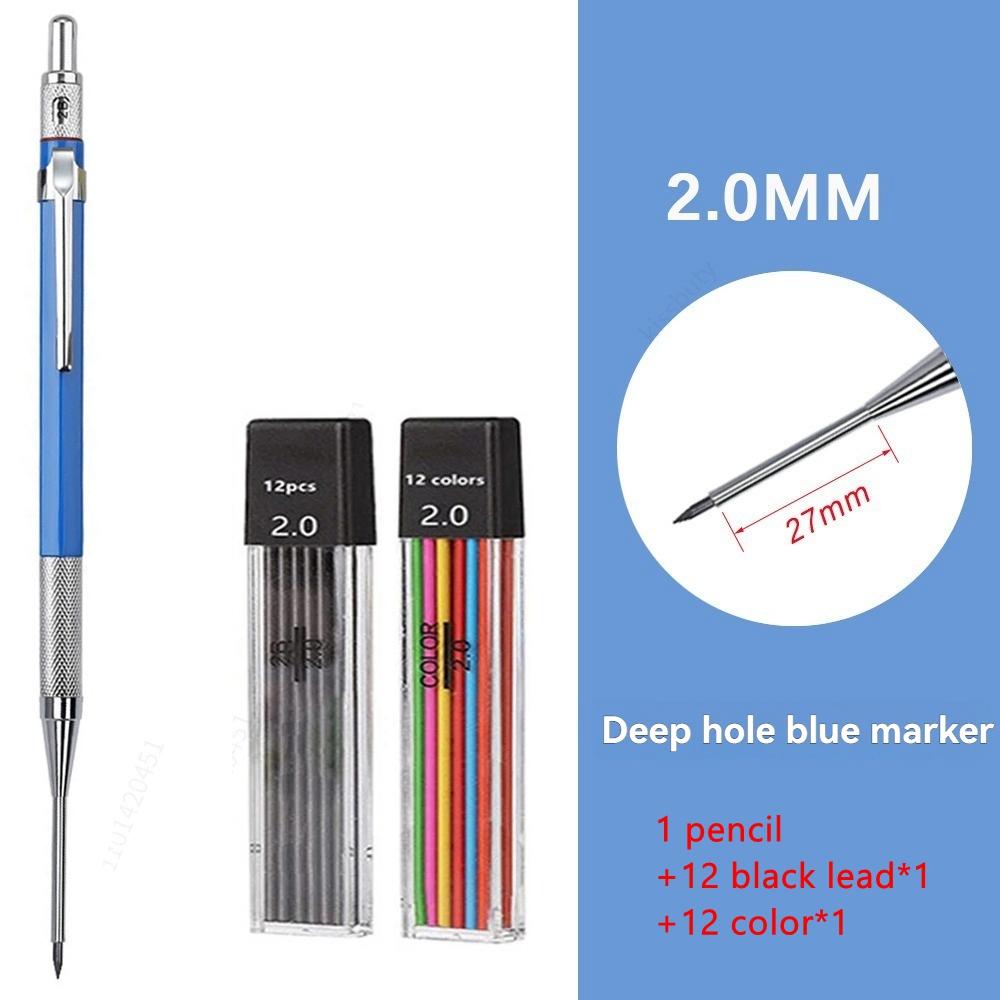 30mm Deep Hole Long Nib Mechanical Pencil Set Solid Carpenter Woodworking Tools 2.0mm 12 Colors Refill Construction Tools