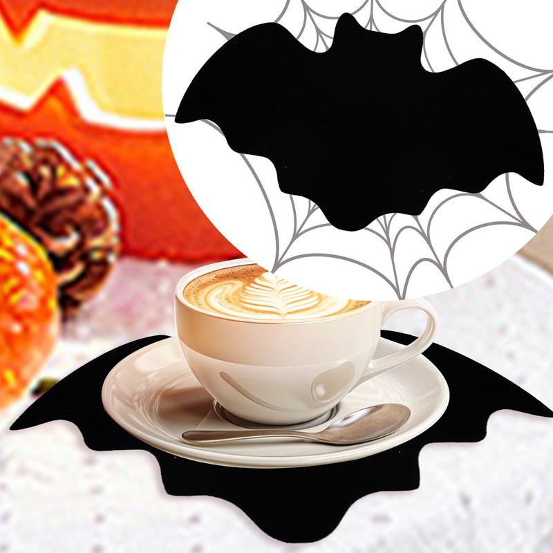 Tapis de Table Forme Chauve-Souris 10 Pièces Halloween Tapis de Table Antidérapant Sous-Verre Résistant à la Chaleur Décoration de Table Pour Maison Cuisine