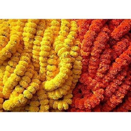 10 Pcs Artificial Marigold Garland Toran for Decoration Long Garlands Toran Indian Genda Phool  (4.5-4.9 FT /10 Strings/Light Orange)