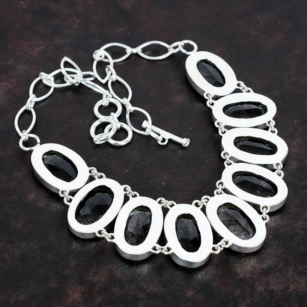 Faceted Black Rutile Gemstone Necklace 925 Sterling Silver Necklace Adjustable Chain Necklace Handmade Necklace Gifts for Her Silver Jewelry
