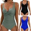 Women Monokini V-Neck Sling Sleeveless One-piece Swimsuit with Adjustable Suspenders Backless High Waist Swimwear