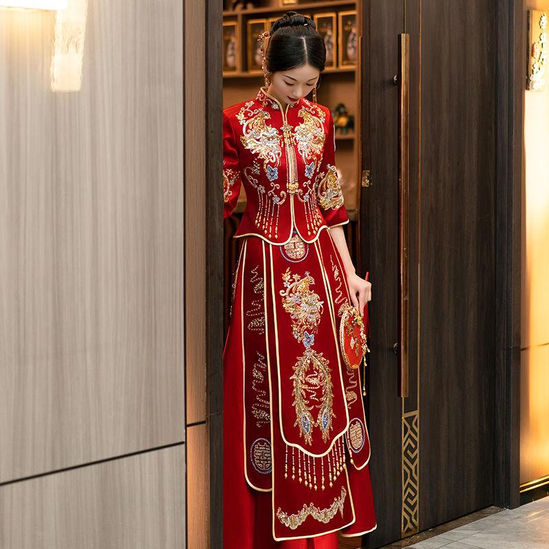 Hua Chu Xi 2025 Elegant Chinese High-end Xiu He Wedding Toast Dress, Exquisite Craftsmanship