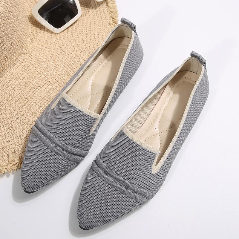 Fashion Colorblock Plus Size Flats Summer New Pointed Toe Shallow Mouth Knit Soft Sole Non-Slip Wear-Resistant Single Shoes