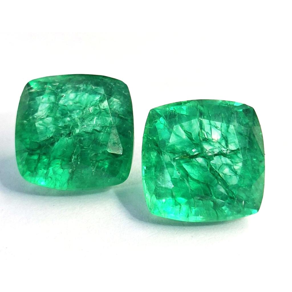 Green Emerald Colombian Natural 16-18 Ct Cushion Cut Pair Stunning Gemstone