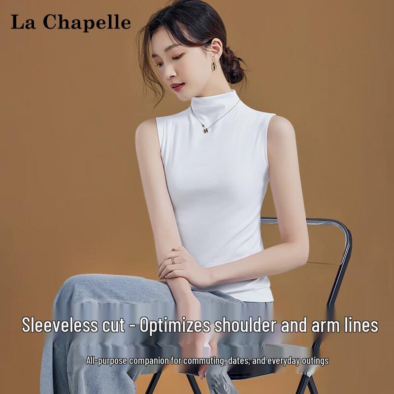 La Chapelle Ribbed Mock Neck Sleeveless Base Layer Top