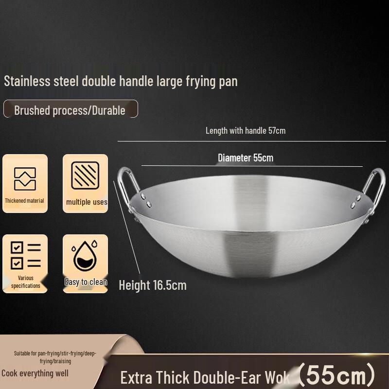 Homeglen Extra Thick 201 Stainless Steel Double-Handle Wok