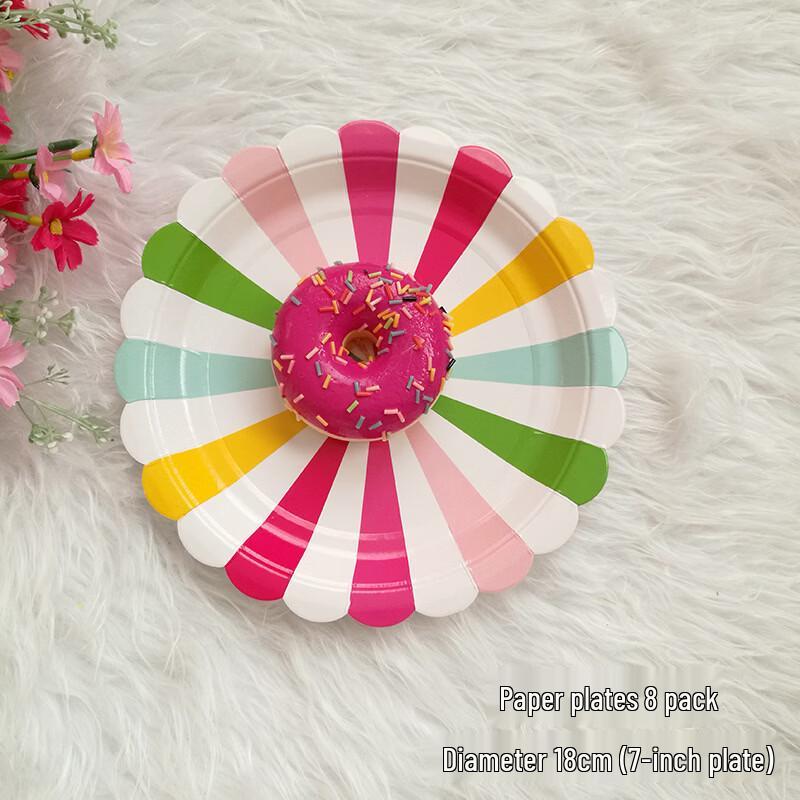 OIMG Colorful Striped Disposable Paper Plates, 7-inch