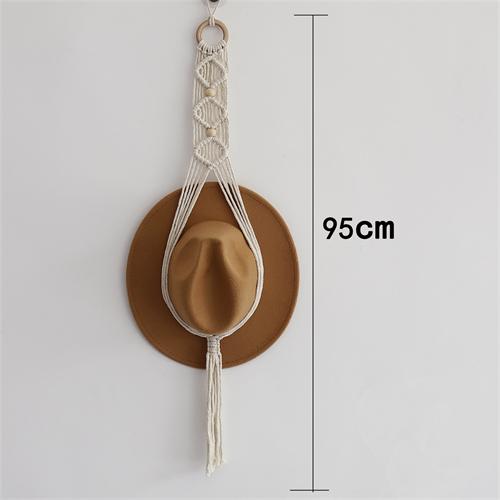 Boho Macramé Věšák na klobouky Bohemský stojan na vystavení klobouků Ručně vyráběný bavlněný tkaný Dekorativní závěsný na stěnu Organizér na ukládání kovbojských klobouků