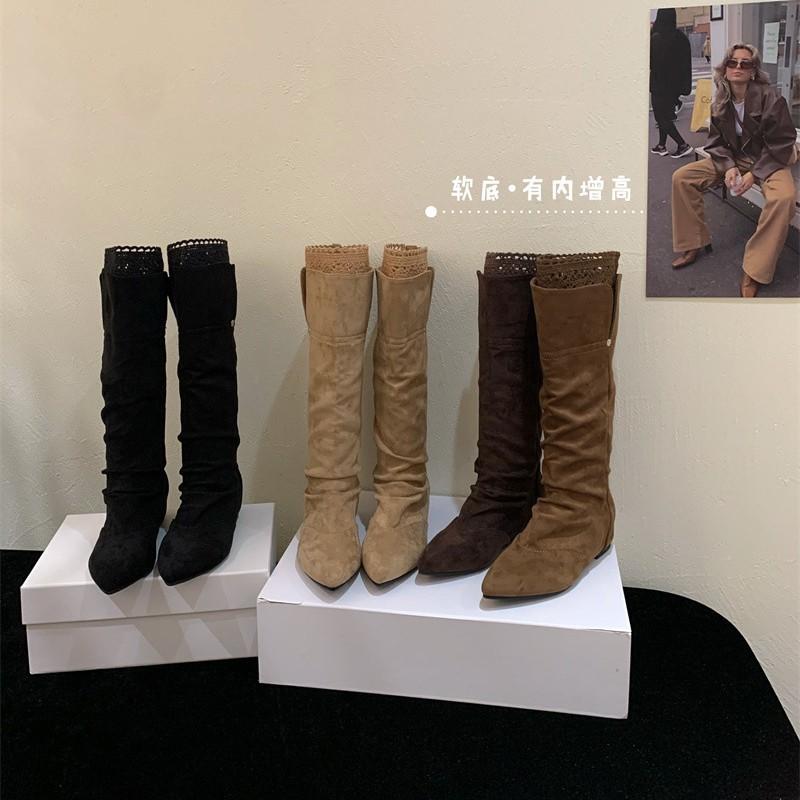 French retro pointed inner increase knight boots women's 2025 autumn and winter new temperament versatile and thin but knee boots