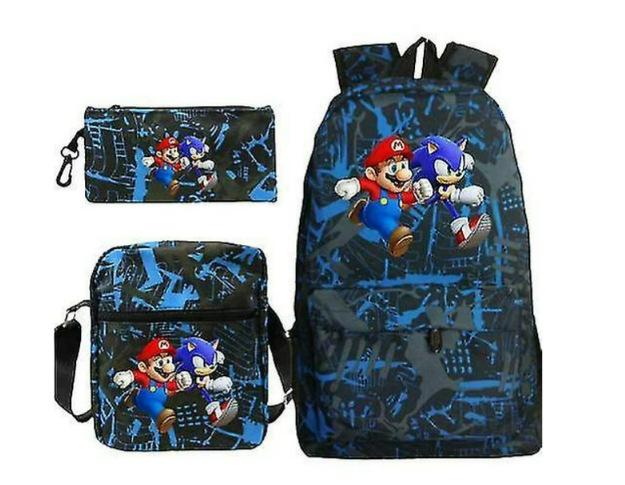 Backpack Sonic Student School Bag Cartoon Backpack Shoulder Bag Pencil Case Three-Piece Set