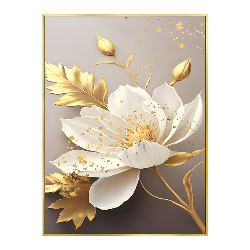 Zlatý list Bílé kvetoucí květiny Plakát Dekorativní obrazy Obrazy na plátně Nástěnné obrazy Obývací pokoj Moderní ložnice Domácí dekorace Interiér