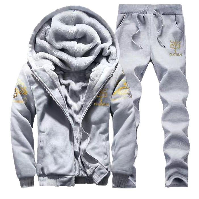 Men's Plus Size Winter Fleece-Lined Two-Piece Casual Sports Set - Youthful Korean Style